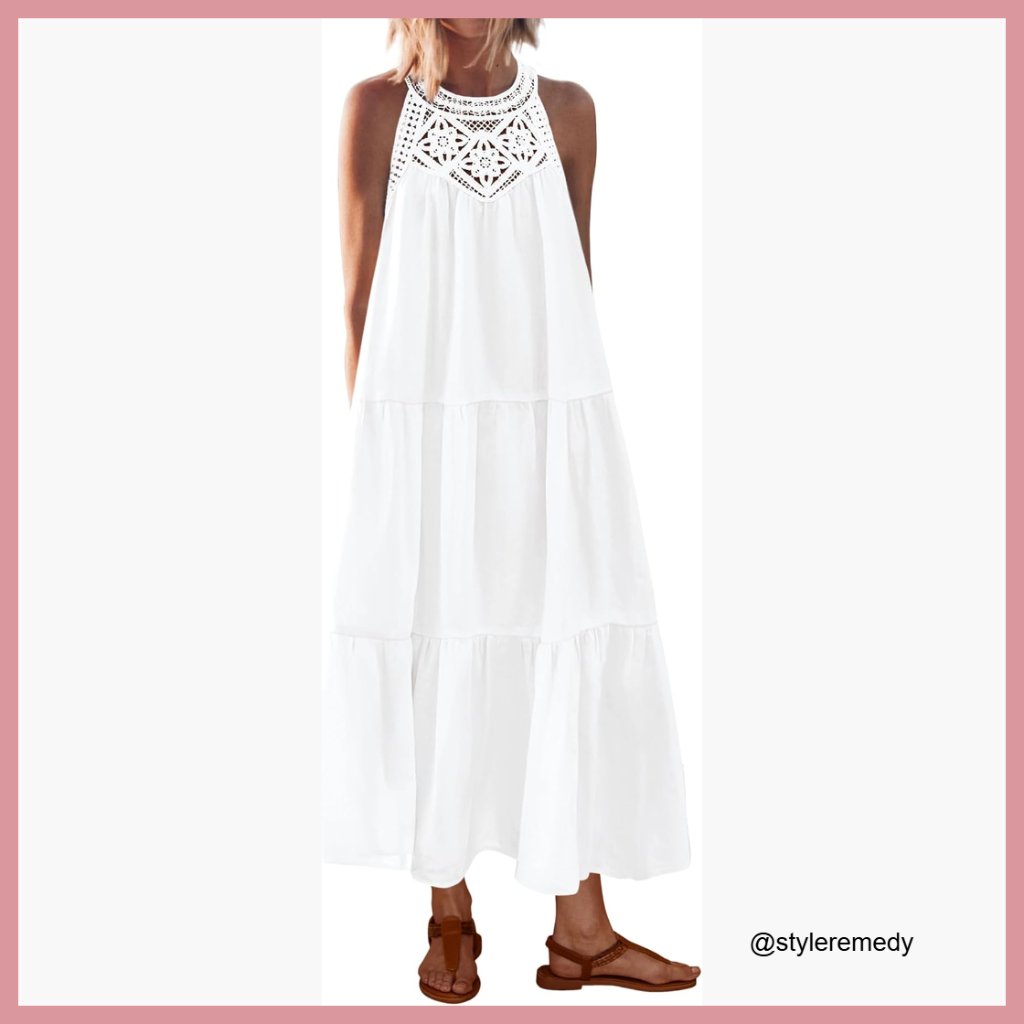 Halter Hollow Out Maxi Dress Sleeveless Cotton Blend Boho